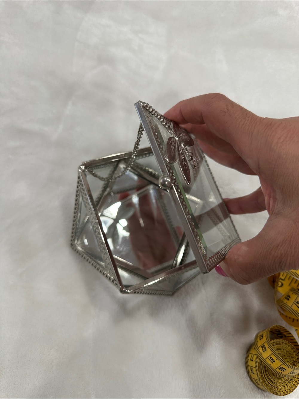 Silver Glass Dragonfly Accent Decorative jewelry box gently used